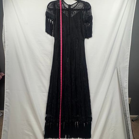 GRACIA Black Lace Tassel Maxi Dress Women Lg Formal Gala Dark Romantic 1920 Vibe - Picture 13 of 14